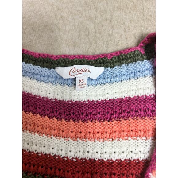 Candie's Knit Striped Boho Top Sz XS Knitted Blouse Granny Core Aesthetic - Picture 3 of 8